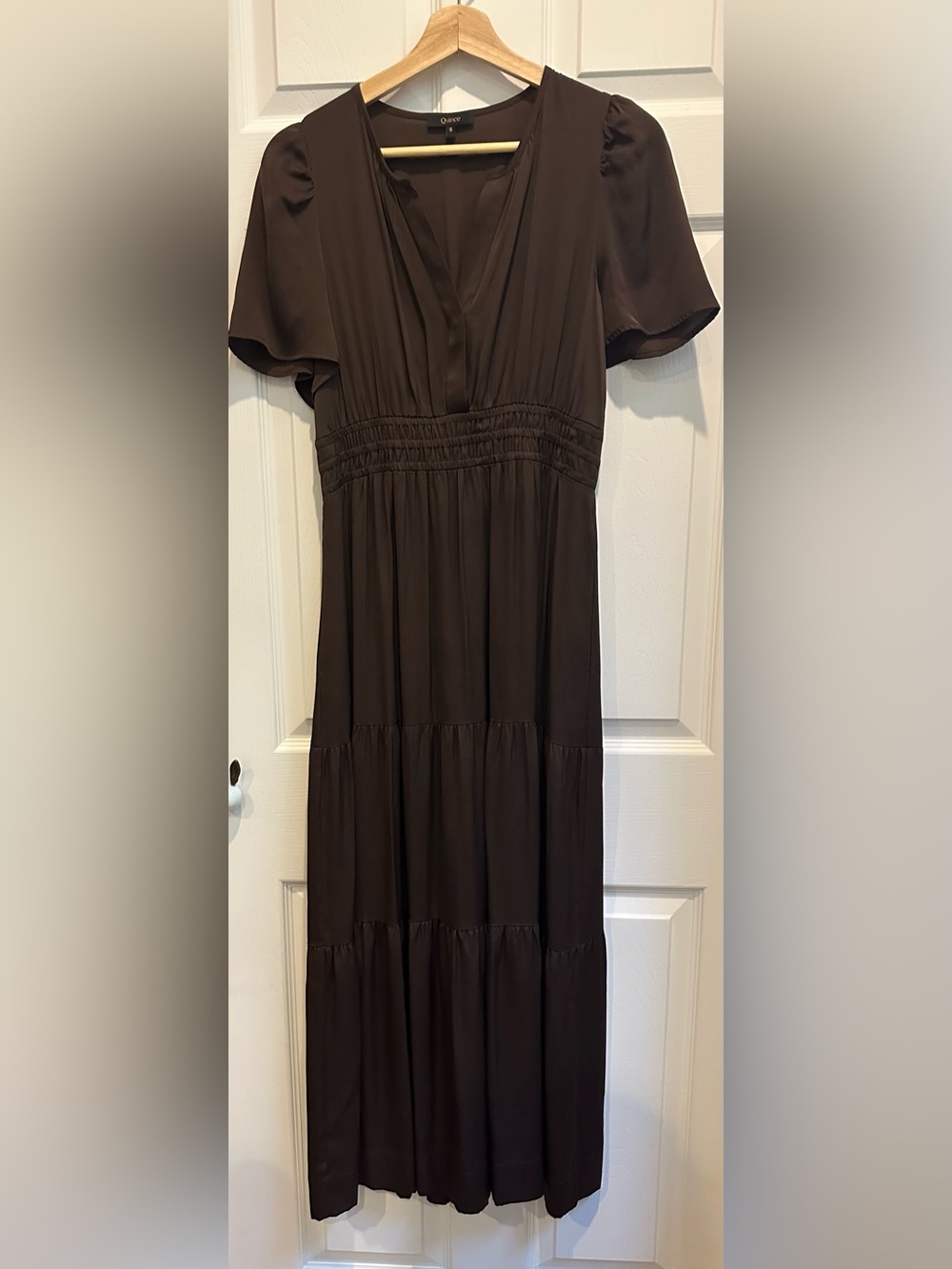Quince Washable Stretch Silk Tiered Maxi
Dress, Small, Brown/Hot Fudge - Picture 8 of 8
